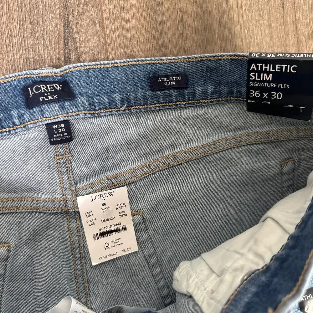 J.Crew Signature Flex Athletic Slim Fit Jeans Mens 36x30 Light Blue Wash Tapered